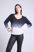 Jersey de cuello en V dip dye Ebene - Negro - Mujer