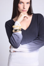 Jersey de cuello en V dip dye Ebene - Negro - Mujer