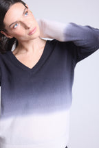 Jersey de cuello en V dip dye Ebene - Negro - Mujer