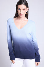 Jersey Cuello En V Dip Dye Ebene - Azul - Mujer