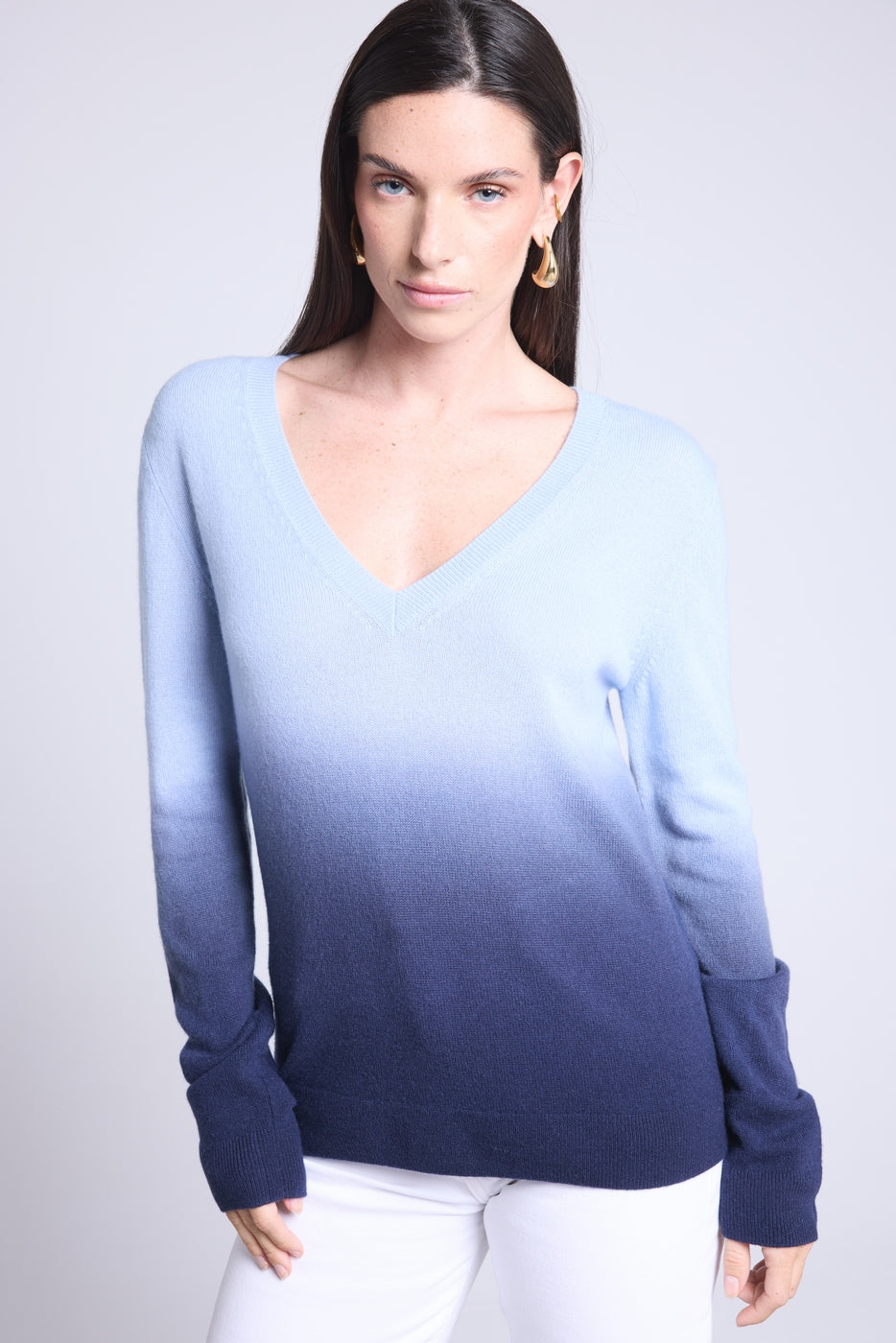 Jersey Cuello En V Dip Dye Ebene - Azul - Mujer