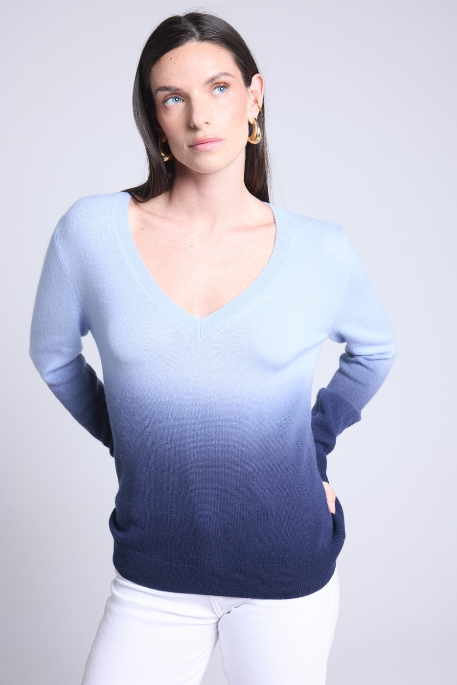 Jersey con cuello de pico Dip Dye Ebene - Azul - Mujer