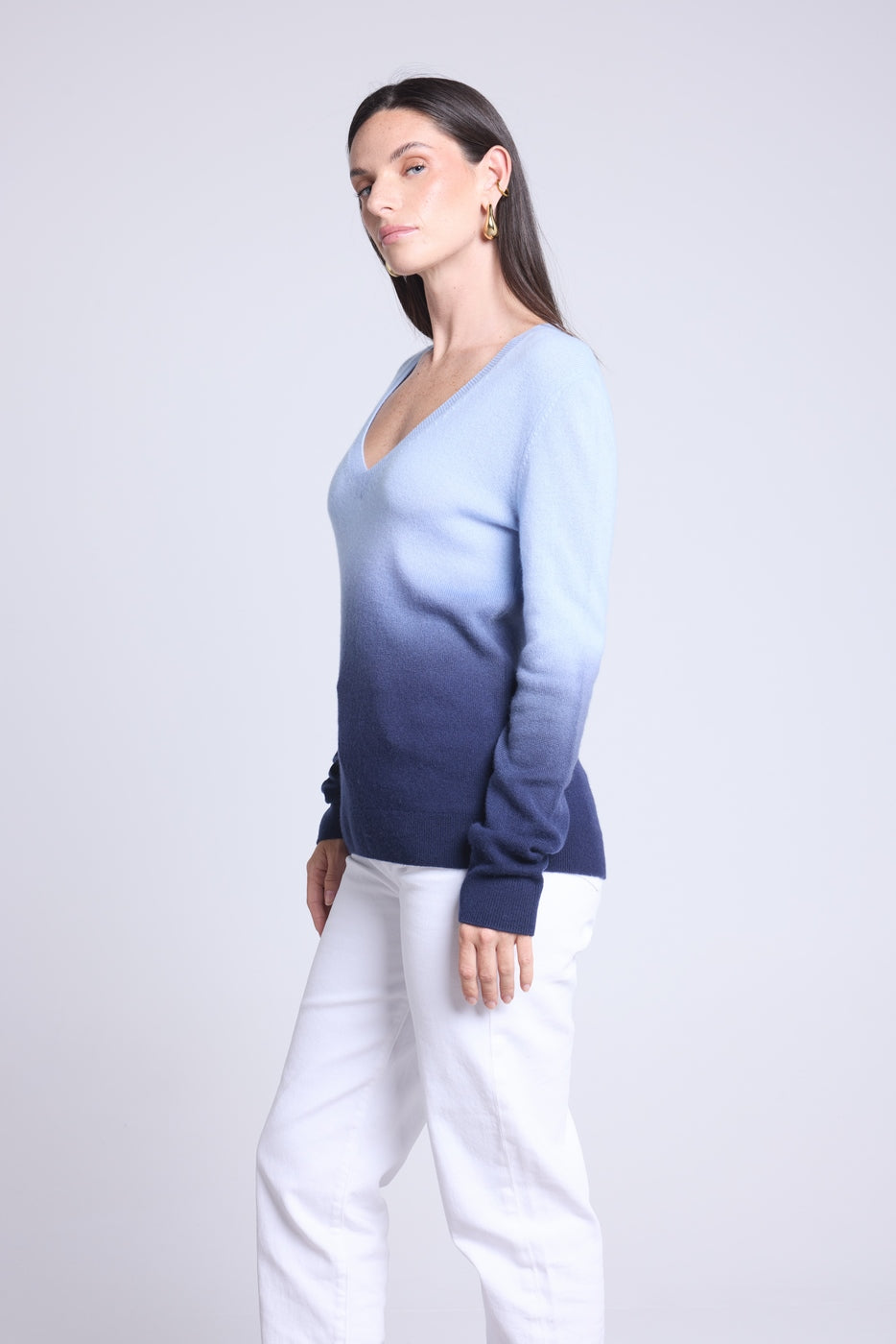 Jersey Cuello En V Dip Dye Ebene - Azul - Mujer