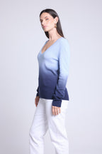Jersey Cuello En V Dip Dye Ebene - Azul - Mujer