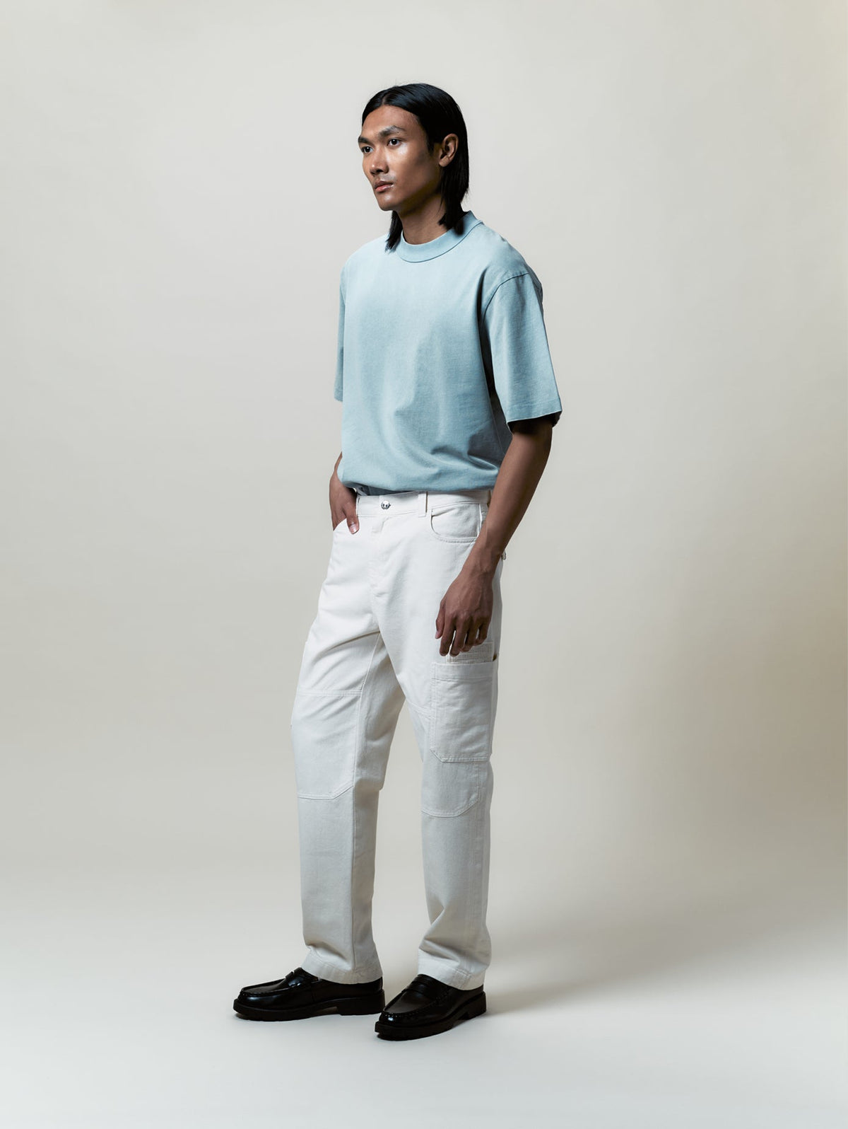 Pantaloni cargo in tela ecru