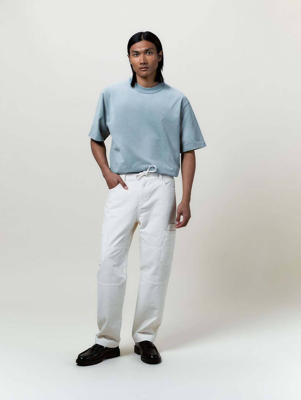 Pantaloni cargo in tela ecru
