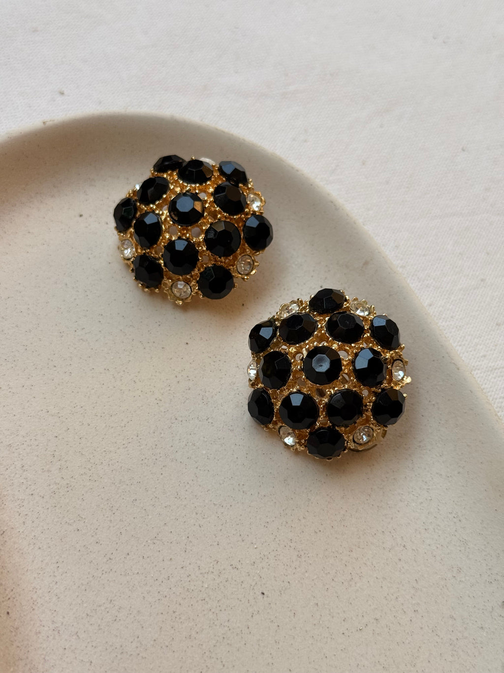 Boucles D’Oreilles Vintage - Pavées De Strass Noir
