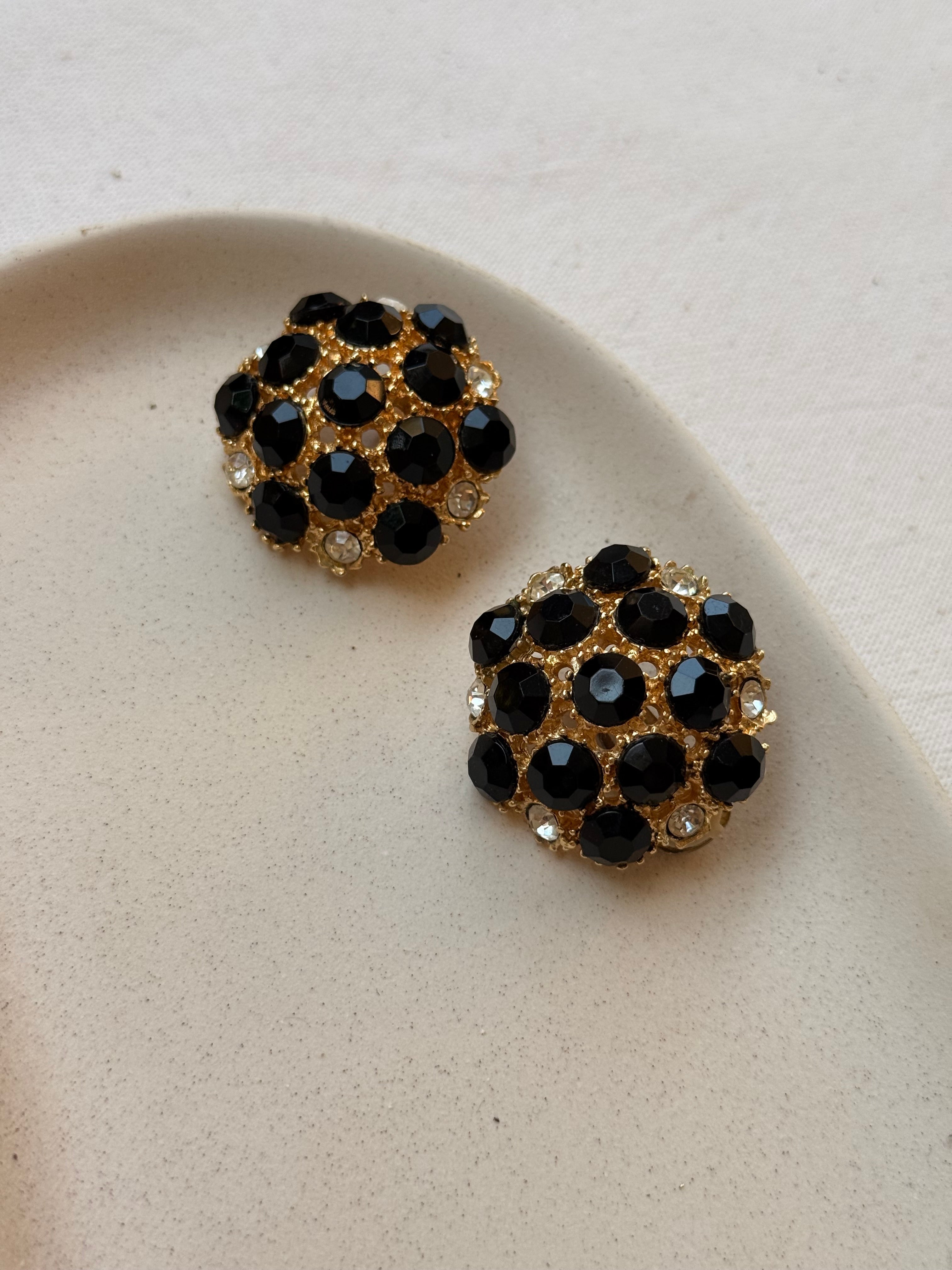 Boucles D’Oreilles Vintage - Pavées De Strass Noir