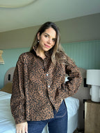 Celeste Leopard Denim Jacket Brown