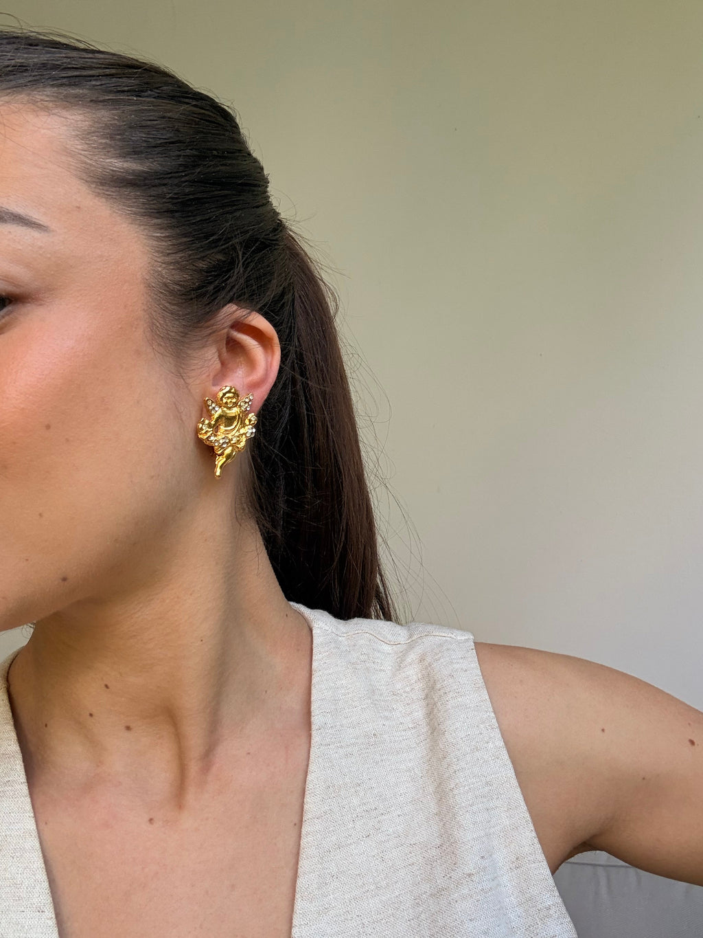 Boucles D’Oreilles Sonia Rykiel Vintage - Anges Ornés De Strass