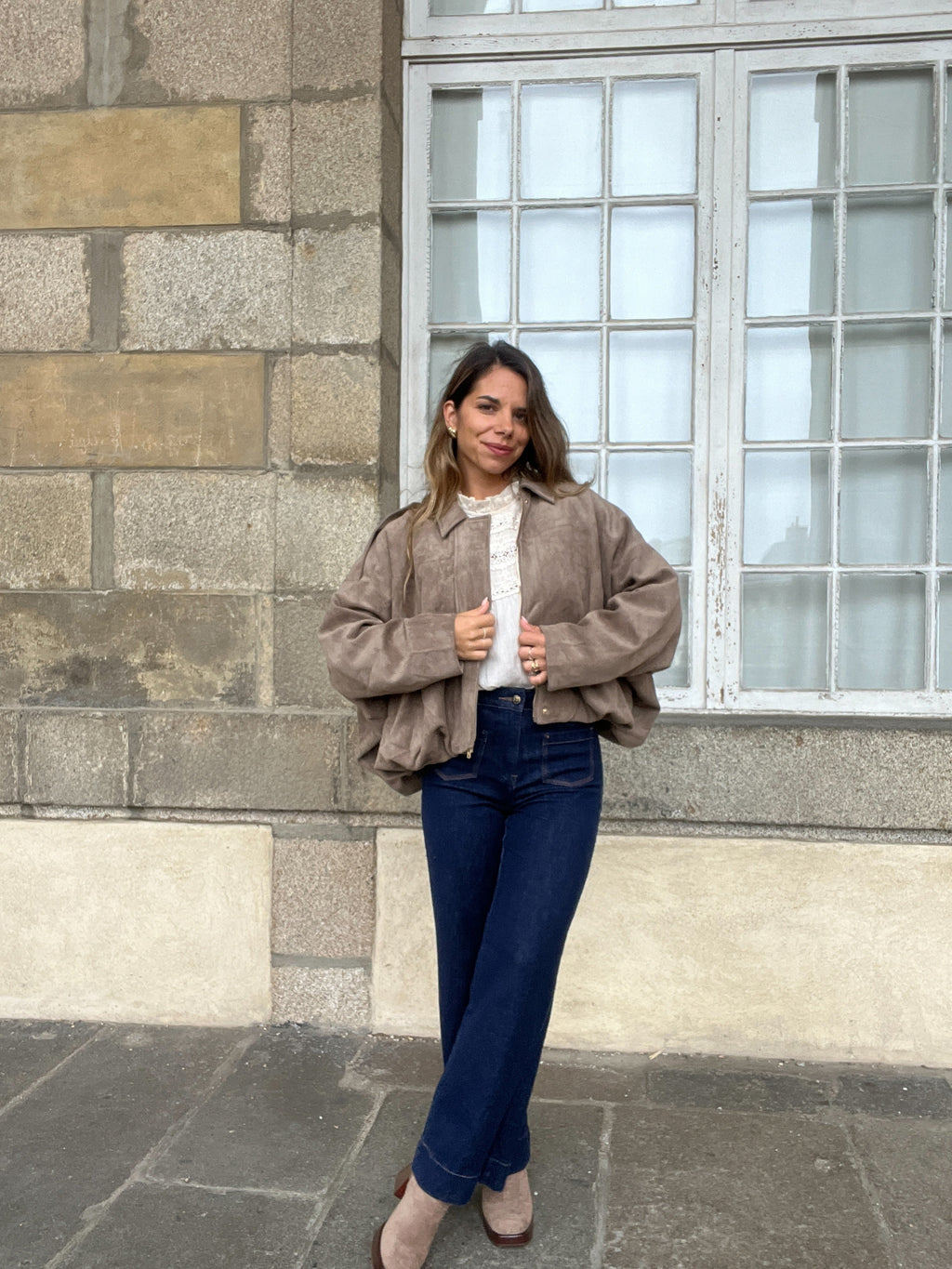 Chaqueta efecto ante color topo Léonie