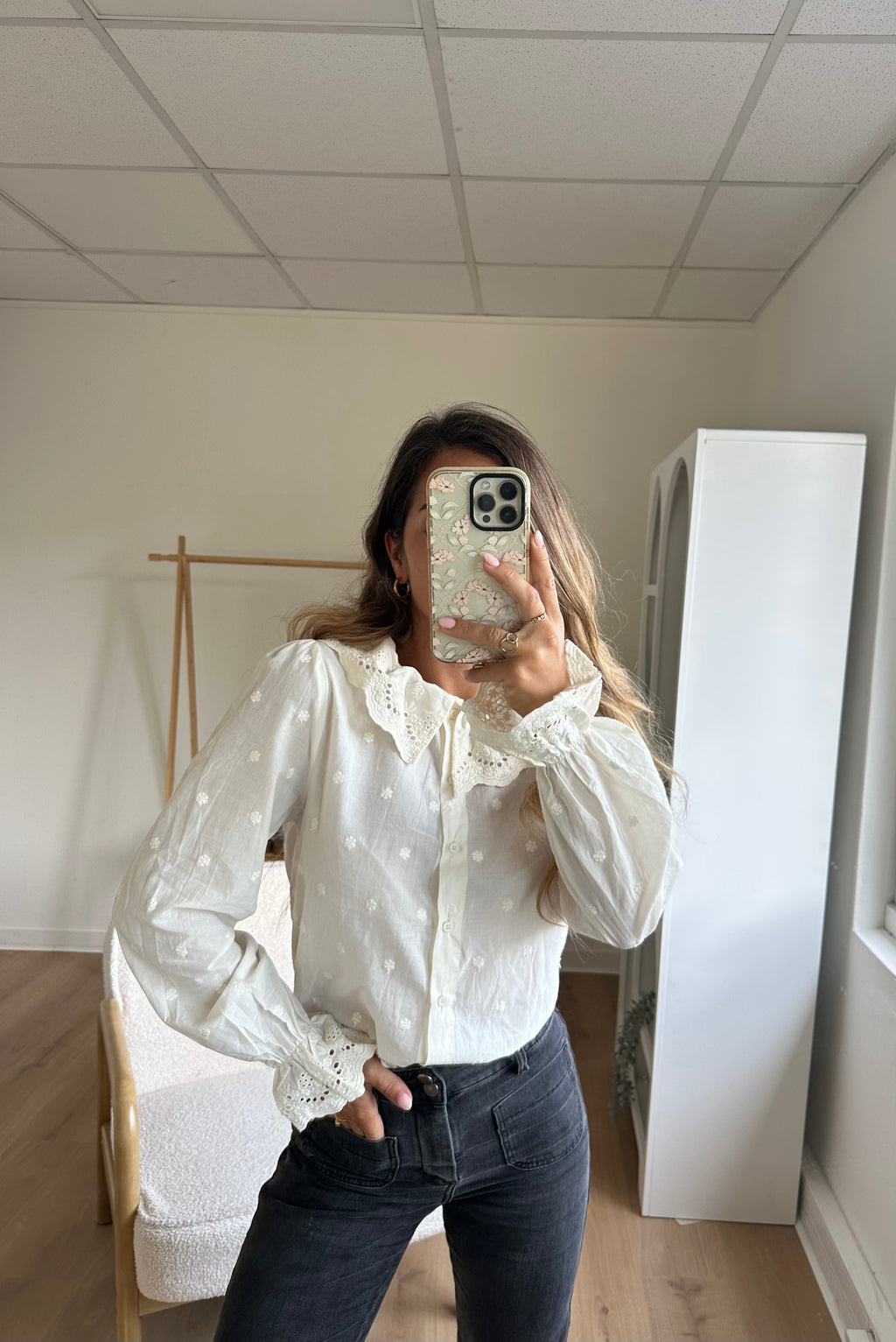 Blouse à col large Ambre beige