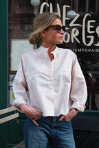 Blusa Astrid Cuello Mao Rayas Beige