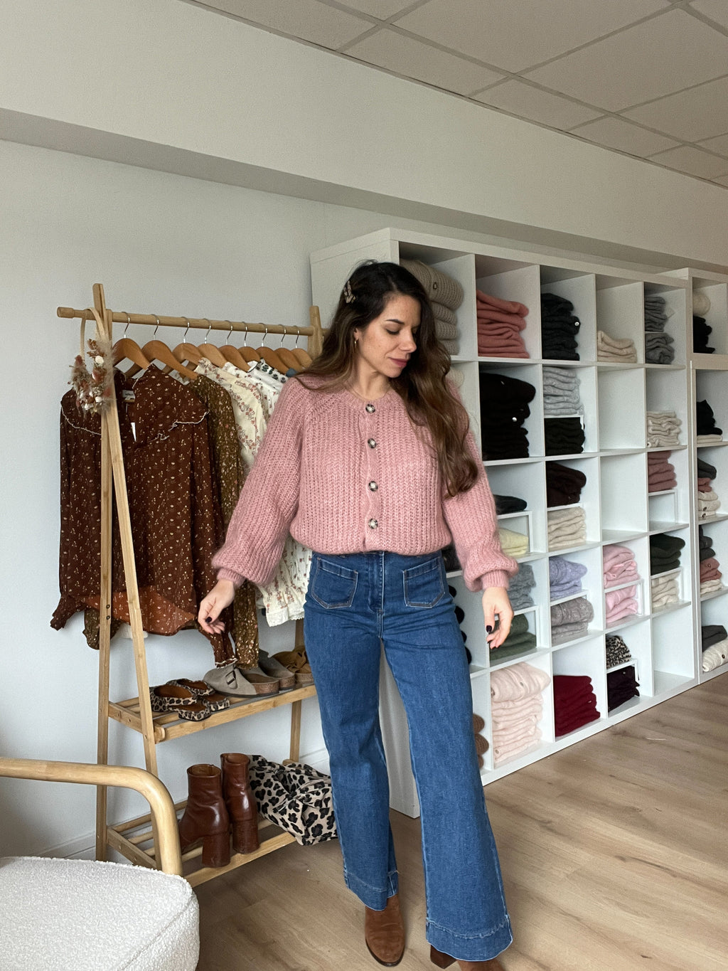 Cárdigan rosa jaspeado Honorine