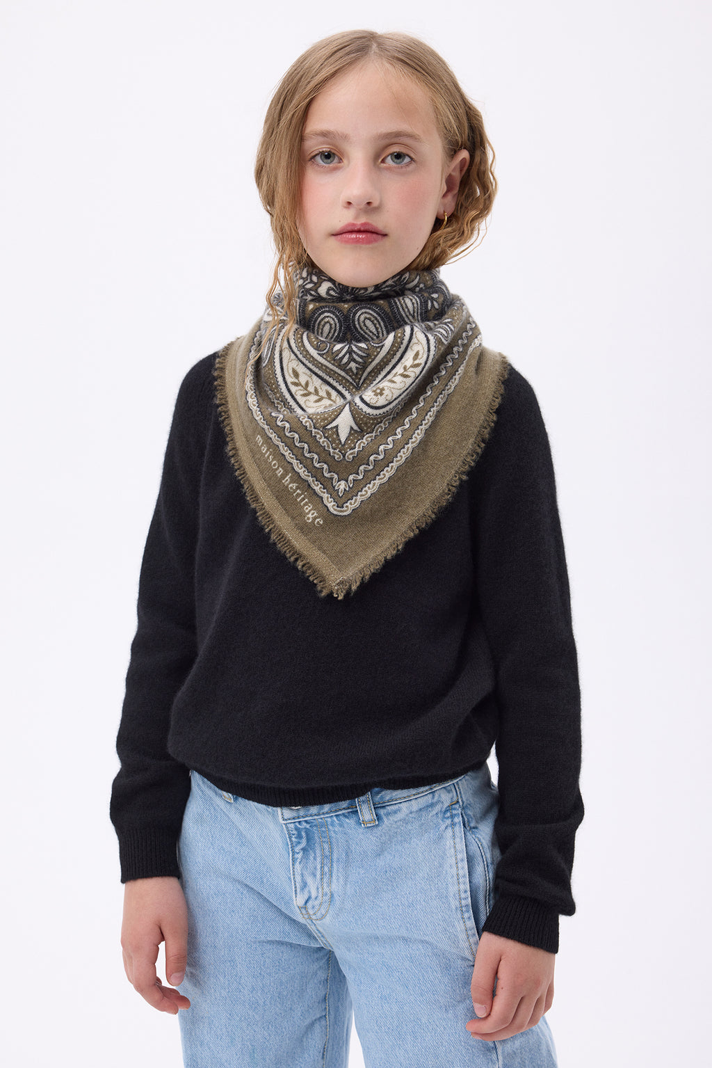 Kleines Bandana Efi - Khakigrün Weiß - Kinder