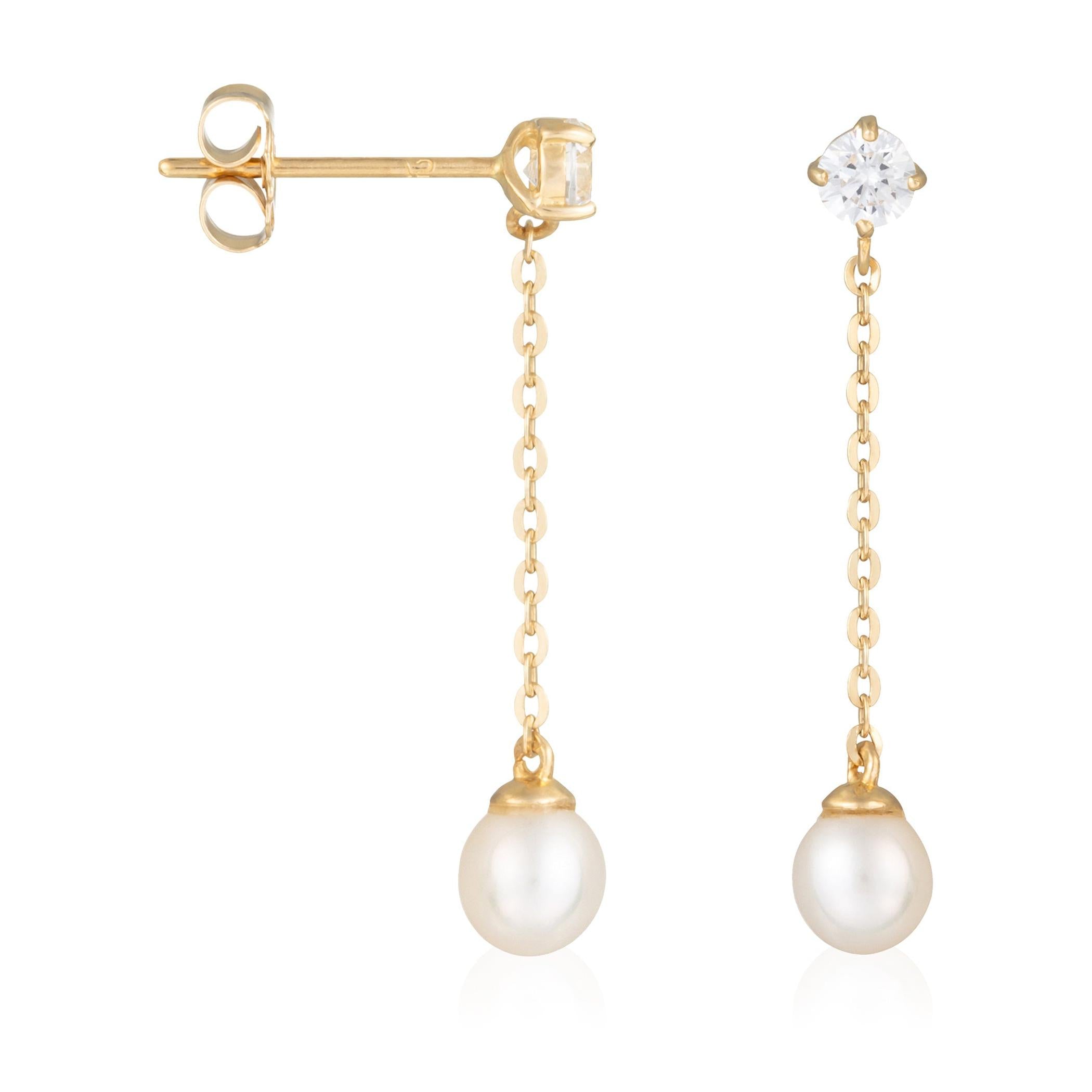 Pendientes “Moana Pearl” Oro amarillo 375/1000 y circonitas