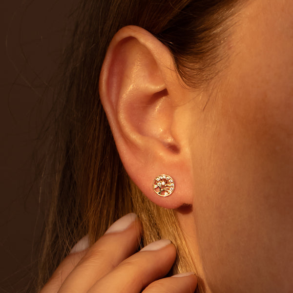 Pendientes "Árbol De La Vida" Oro Amarillo 375/1000 Y Circonio