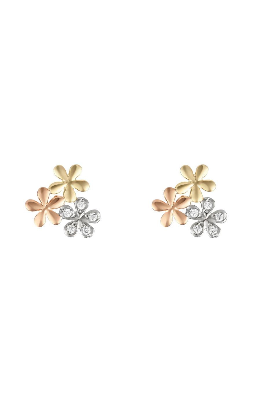 Pendientes “Mini Flores” Oro Blanco, Amarillo, Rosa 375/1000 Y Circonitas