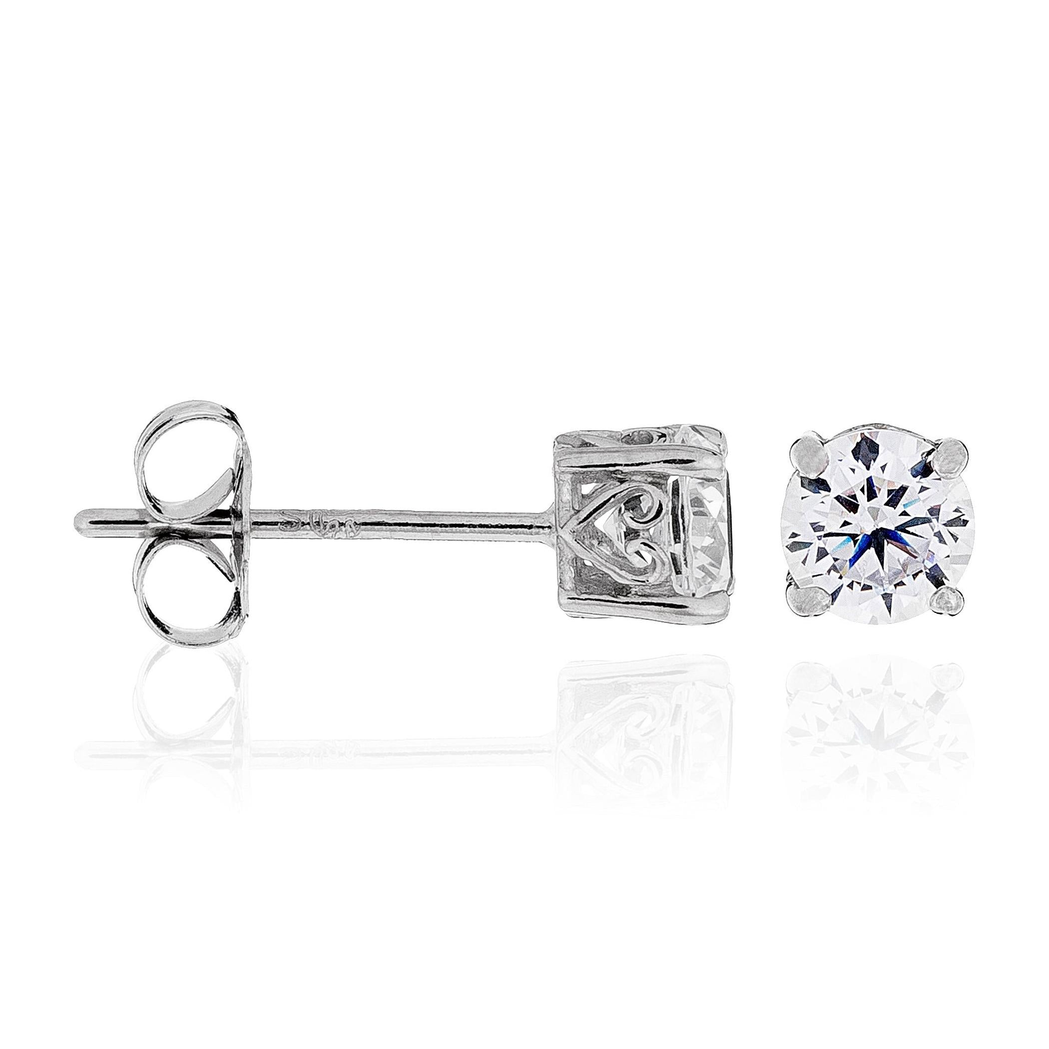 Boucles D'Oreilles "Simply You 4Mm" - Or Blanc 375/1000 Et Zirconium