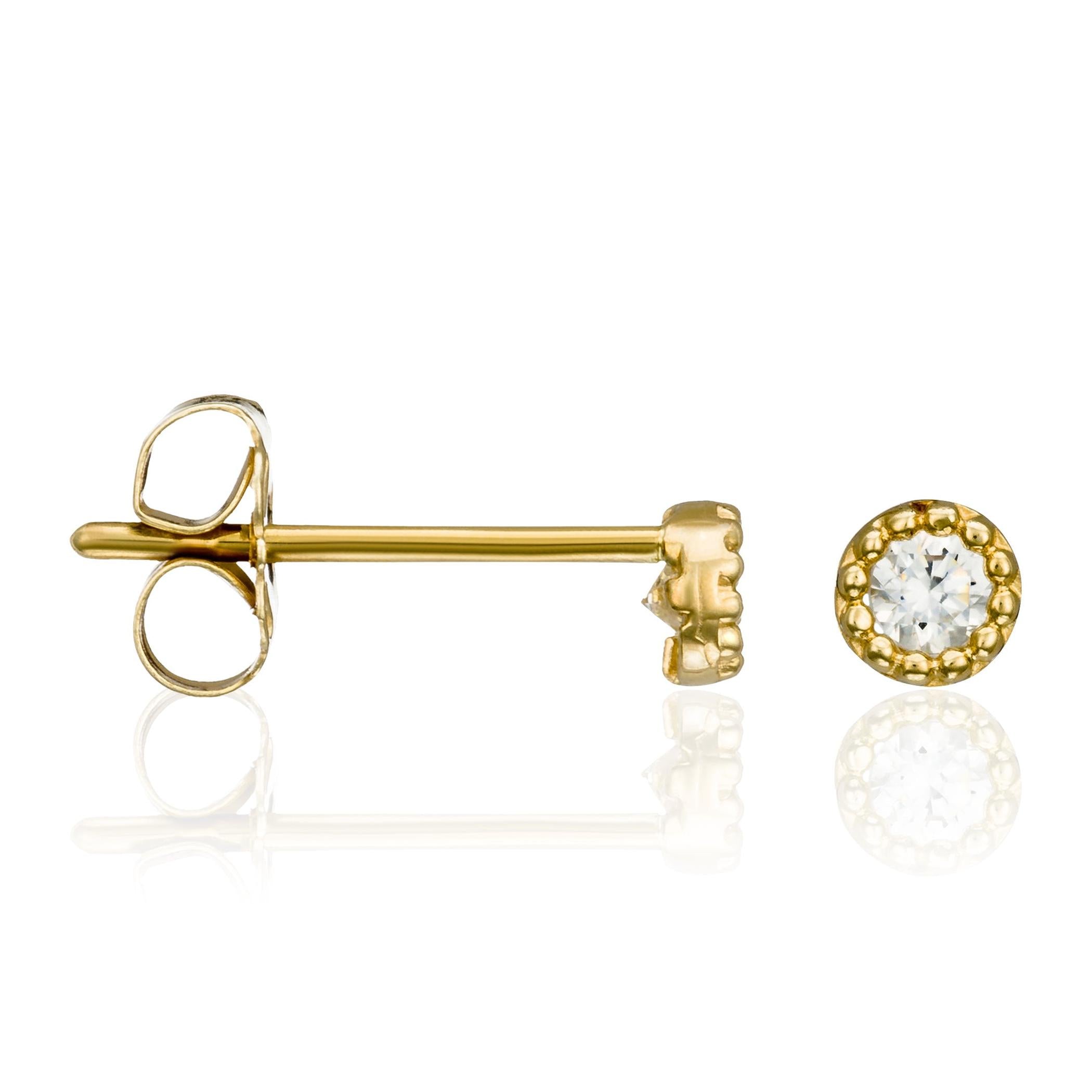 “Small Rounds 2 Mm” Earrings 375/1000 Yellow Gold And Zirconium