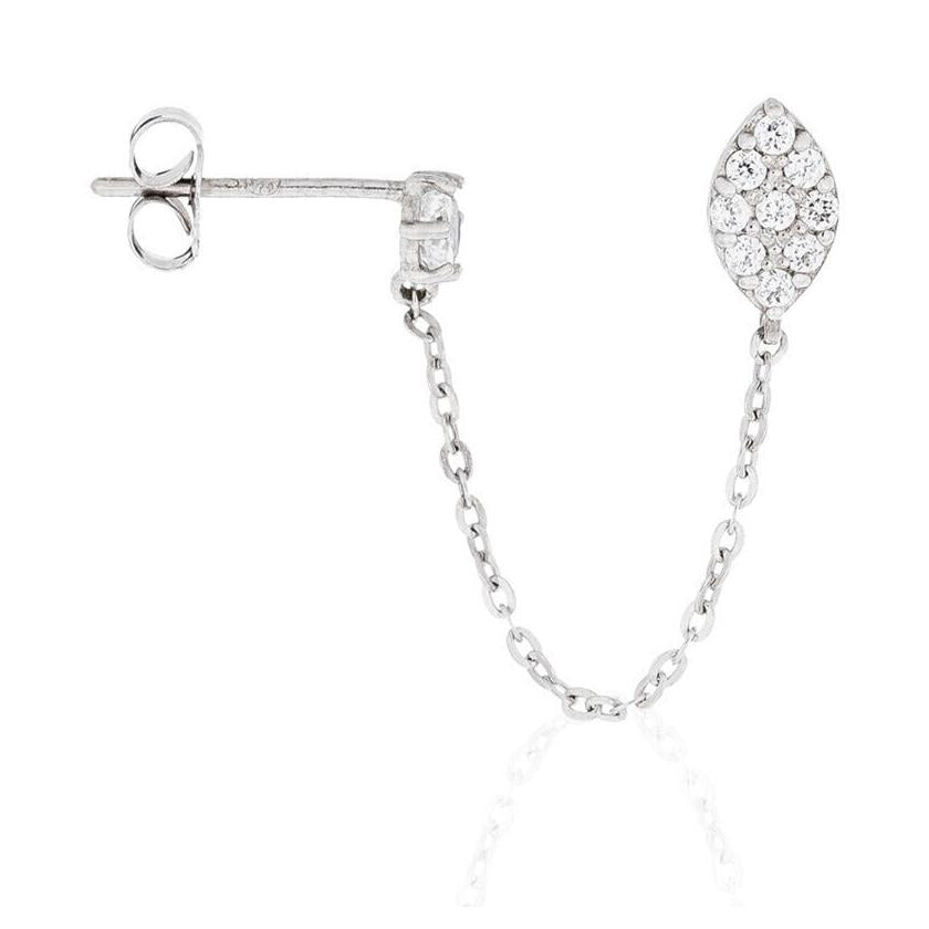 Boucles D'Oreilles Unitaire "Princière" - Or Blanc 375/1000