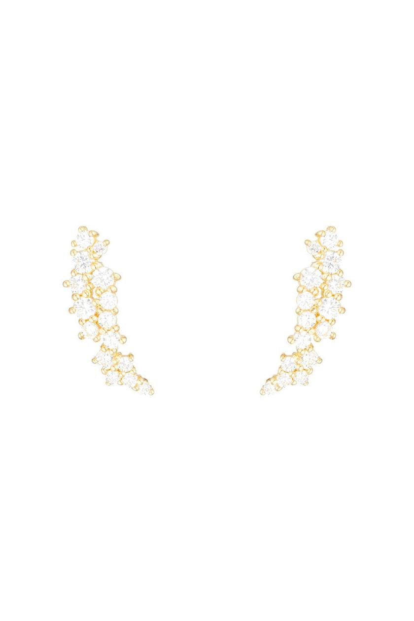 Boucles D'Oreilles "Fleurs Scintillantes" Or Jaune 375/1000 Et Zircon