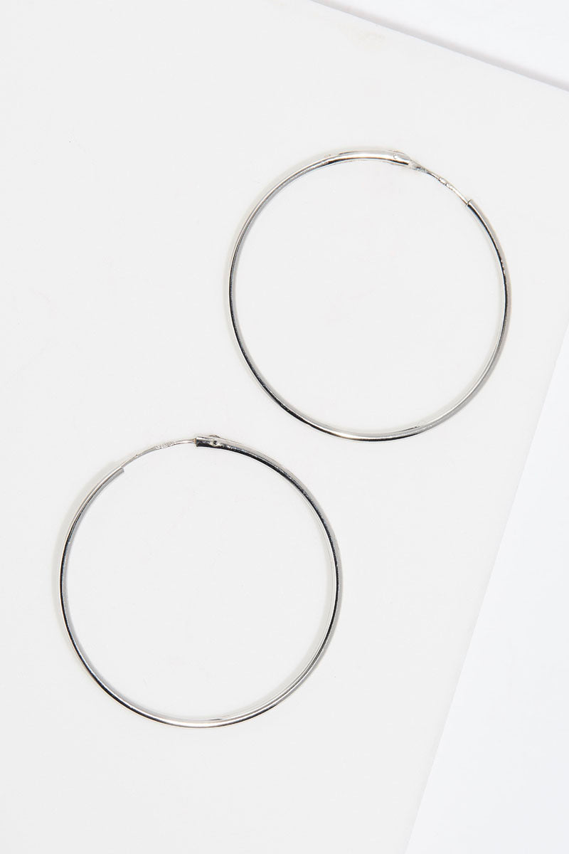 Boucles D'Oreilles "Créoles Lisses" - 30 Mm Or Blanc 375/1000