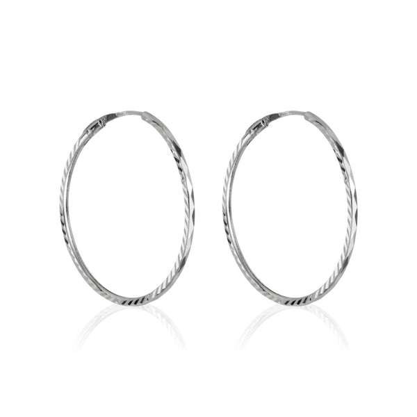 Boucles D'Oreilles "Créoles Twistées 20 Mm" Or Blanc 375/1000