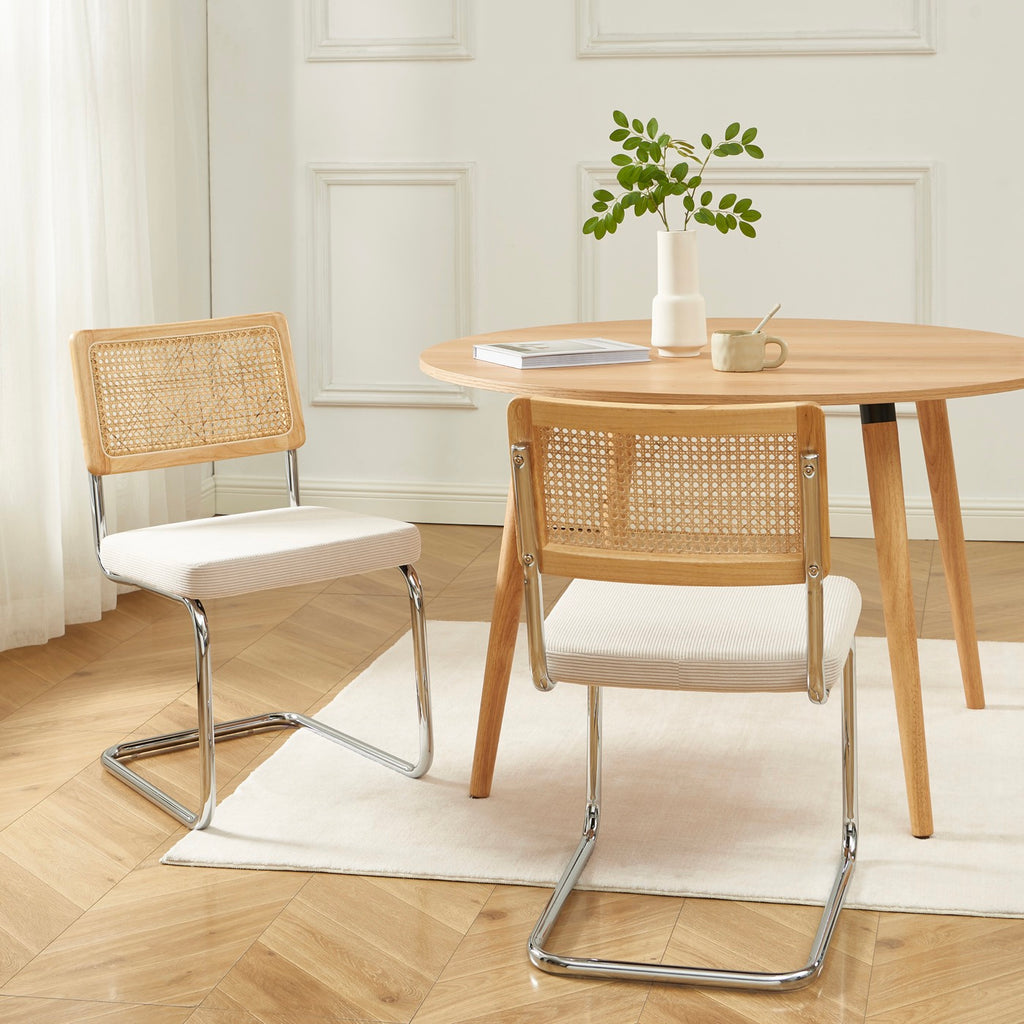 Ella – 2-pack stolar – Rotting, manchester och förkromade metallben – Naturvit