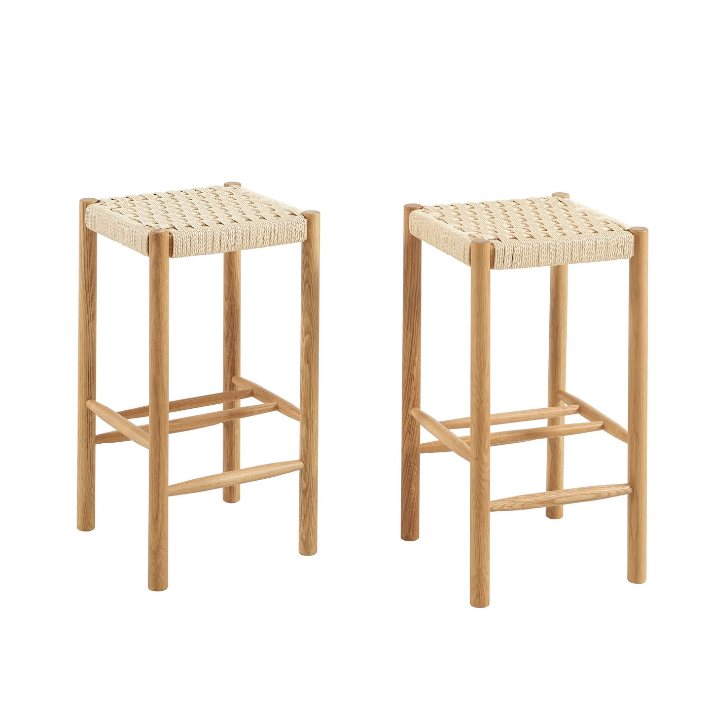 Ellio - Stools - Solid Oak And Rope