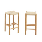 Ellio - Stools - Solid Oak And Rope