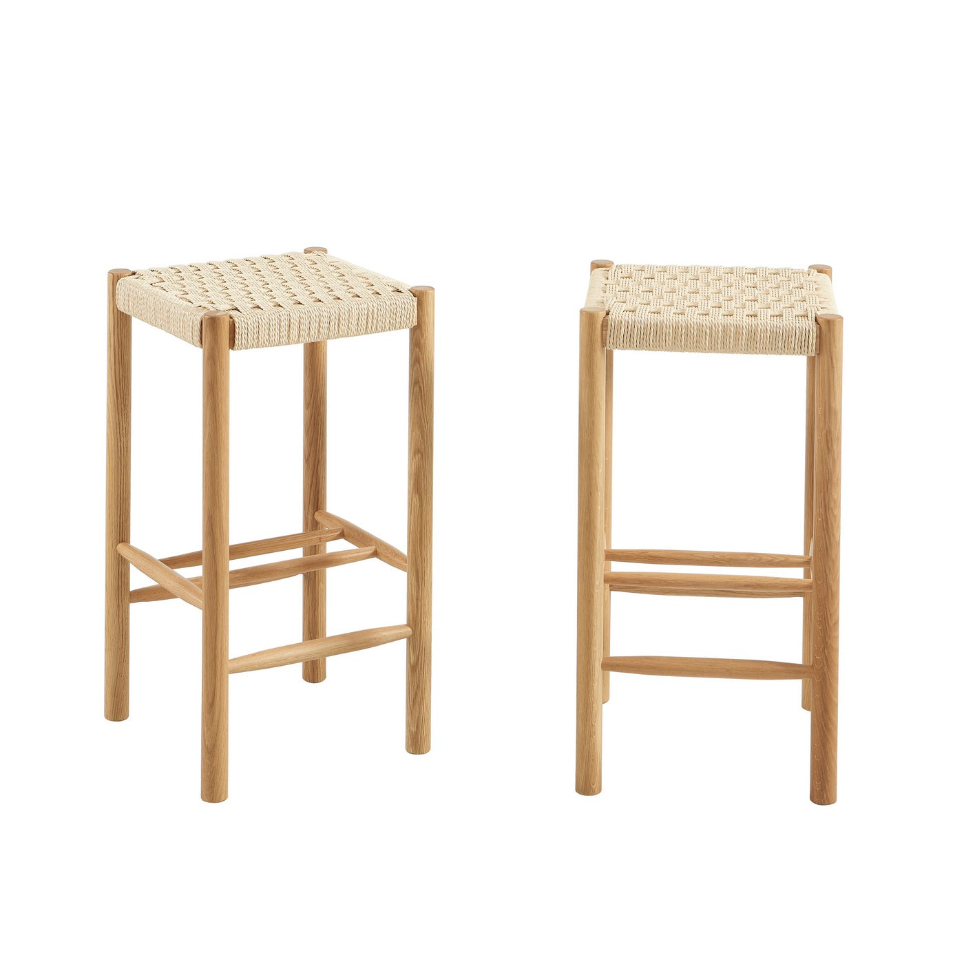 Ellio - Stools - Solid Oak And Rope