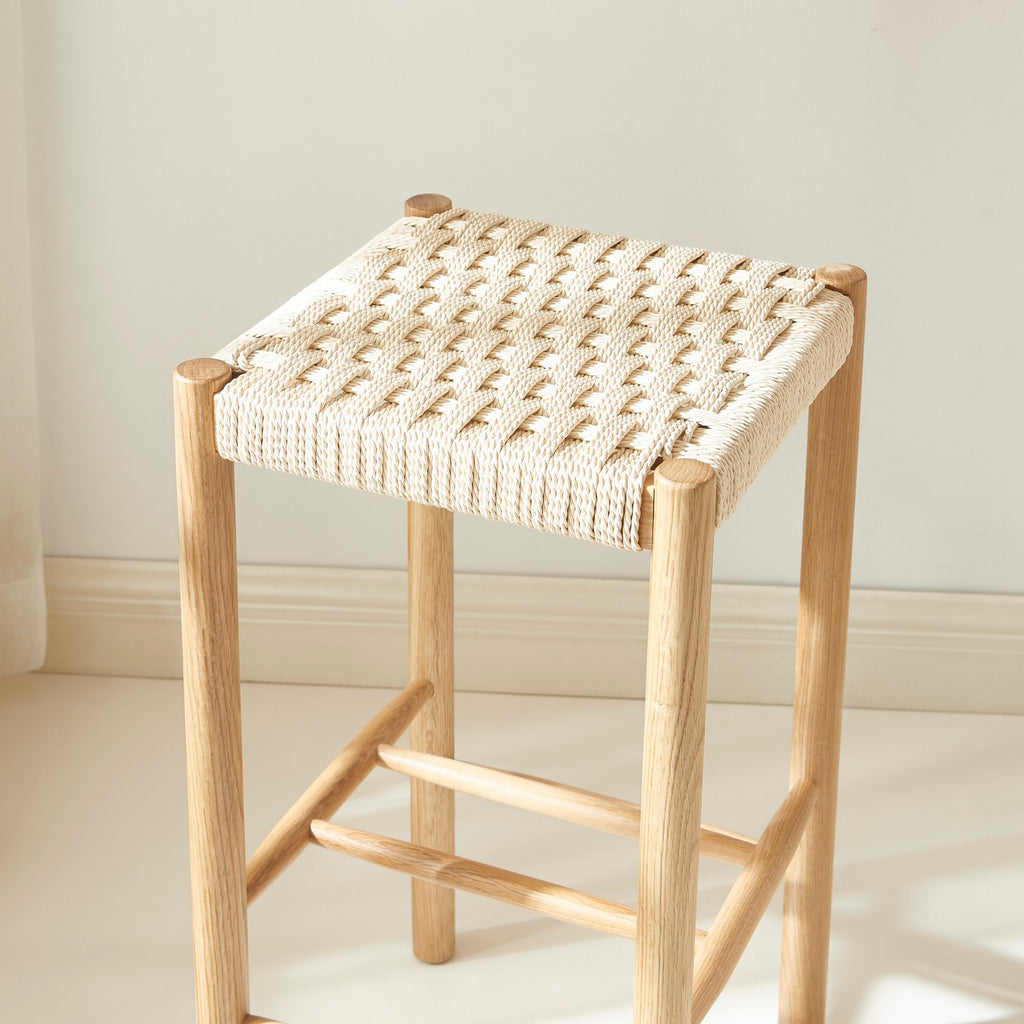 Ellio - Stools - Solid Oak And Rope