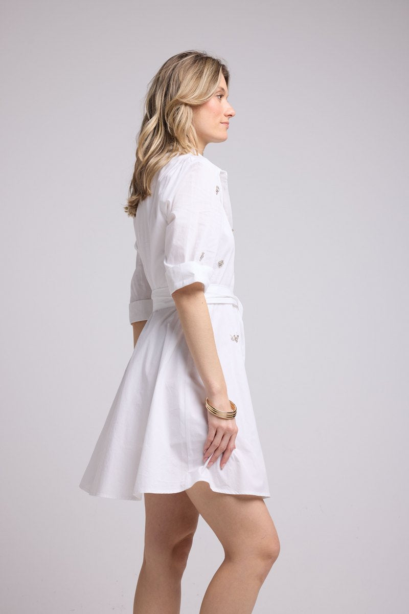Mid-Long Sleeve Short Dress - White
