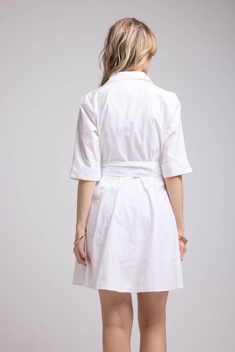 Mid-Long Sleeve Short Dress - White