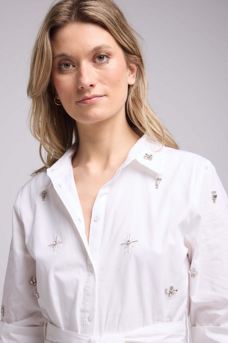 Mid-Long Sleeve Short Dress - White
