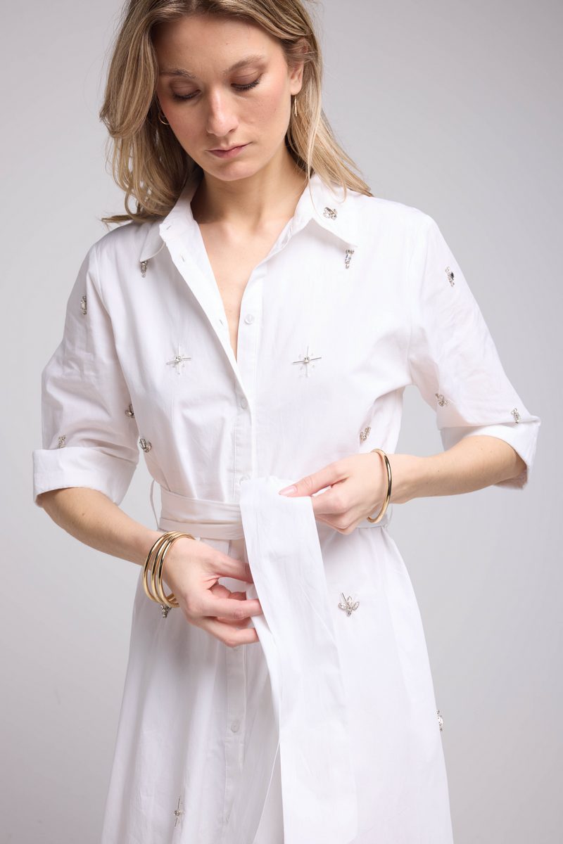 Mid-Long Sleeve Short Dress - White