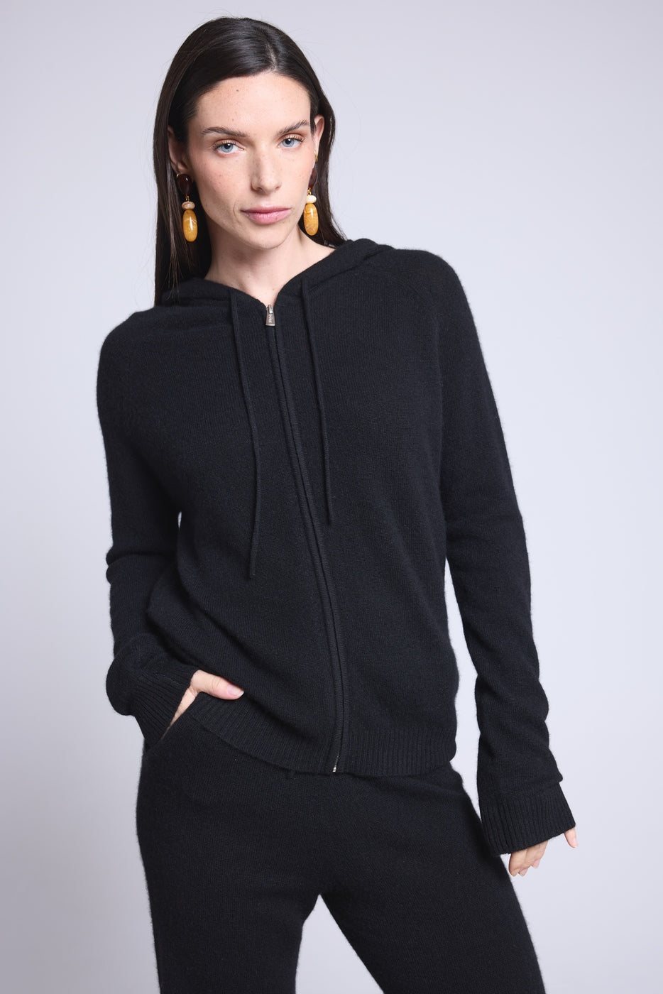 Sudadera con capucha y cremallera Elya - Negro - Mujer