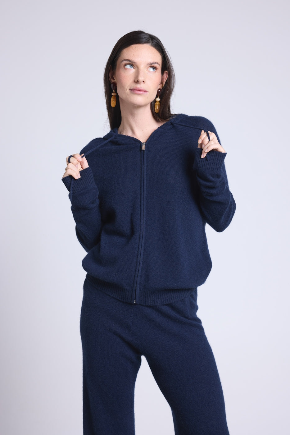 Sudadera con cremallera y capucha Elya - Azul marino - Mujer