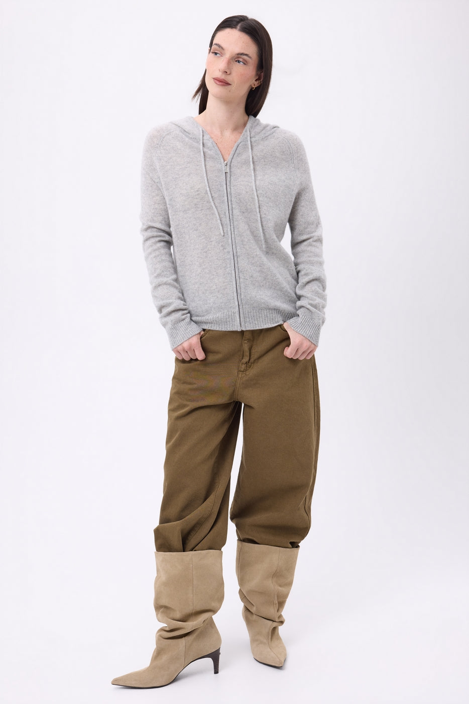 Sweat Zippe A Capuche Elya - Gris Clair - Femme