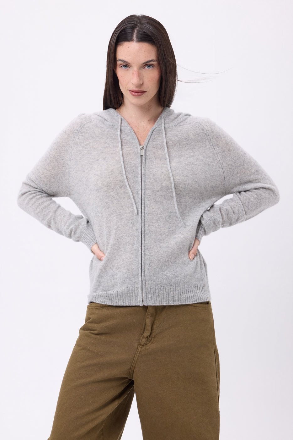 Sweat Zippe A Capuche Elya - Gris Clair - Femme