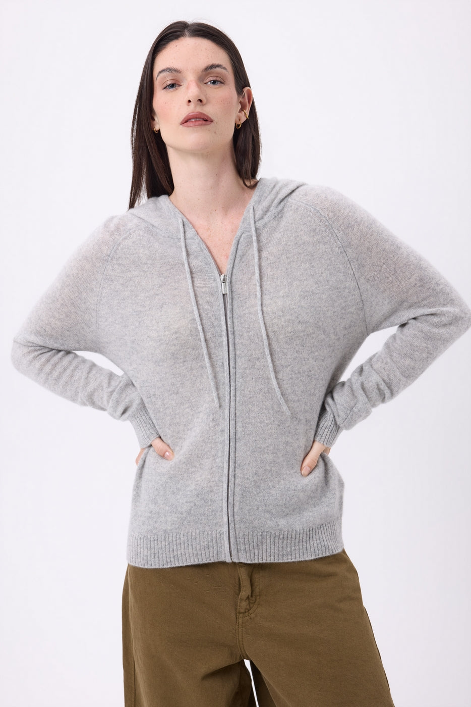 Sweat Zippe A Capuche Elya - Gris Clair - Femme