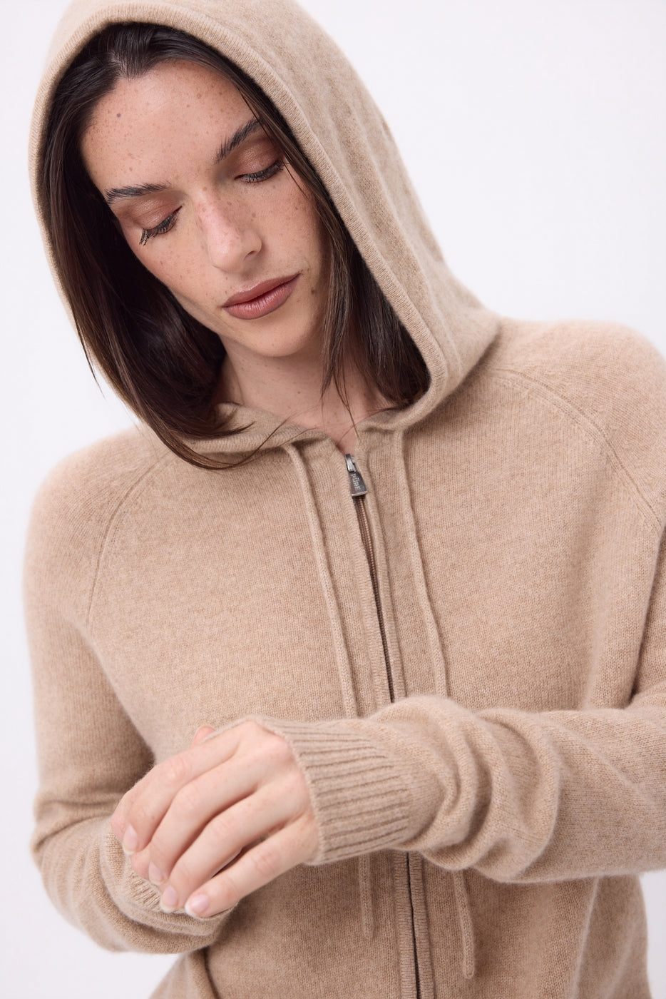 Sweat Zippe A Capuche Elya - Beige Creme - Femme