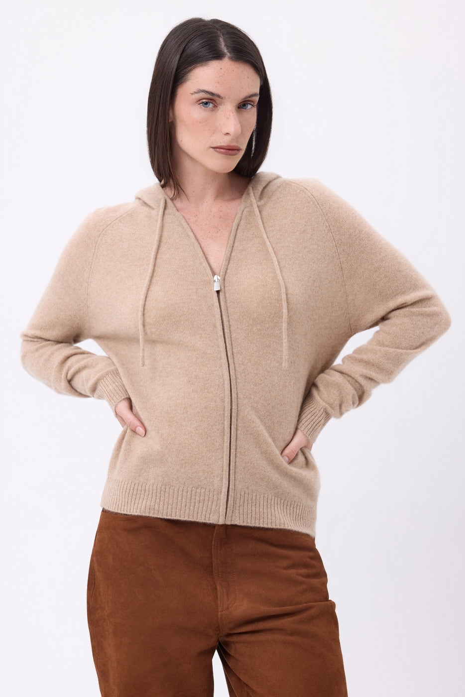 Sweat Zippe A Capuche Elya - Beige Creme - Femme