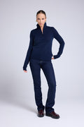 Emilie Women's Zipped Trucker-Neck Jumper - Navy Blue
