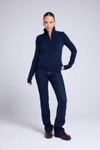 Emilie Women's Zipped Trucker-Neck Jumper - Navy Blue