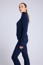 Emilie Women's Zipped Trucker-Neck Jumper - Navy Blue