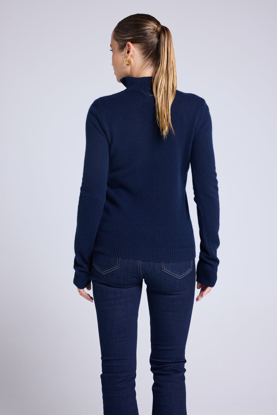 Emilie Women's Zipped Trucker-Neck Jumper - Navy Blue