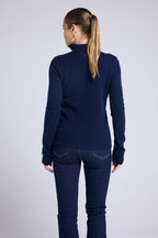 Emilie Women's Zipped Trucker-Neck Jumper - Navy Blue