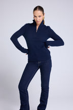 Emilie Women's Zipped Trucker-Neck Jumper - Navy Blue